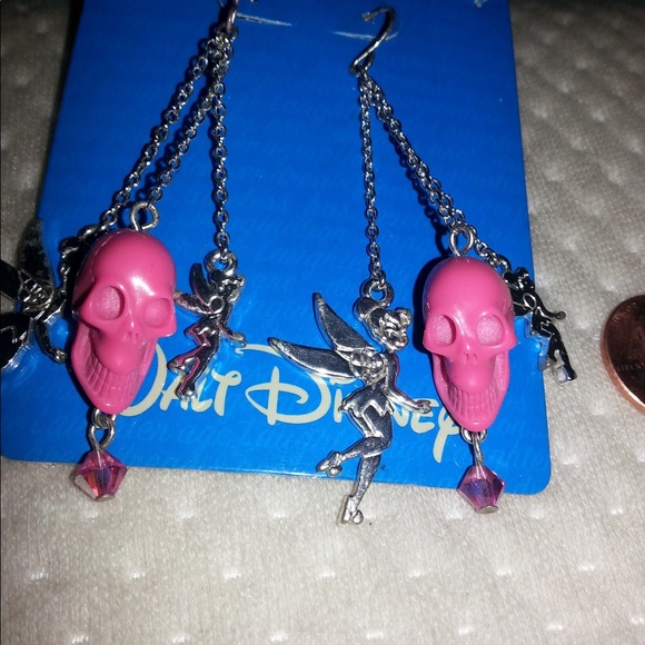 Disney Jewelry - Tinker Bell pink skull earrings